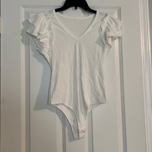 White V-neck body suit